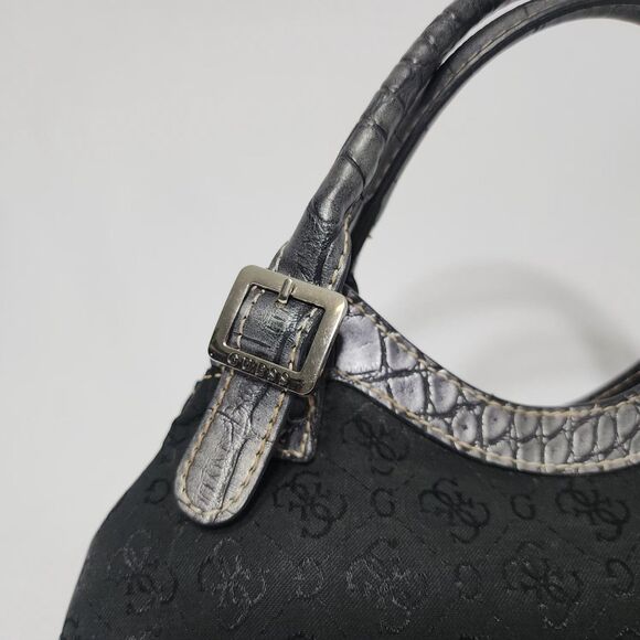 Guess Vintage Black Logo Mini Shoulder Bag Silver G Buckle Croc Embossed Y2K - Picture 5 of 13